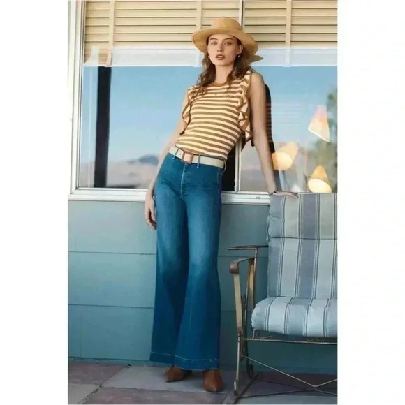 Anthropologie Jillian Striped Flutter Sleeve Sweater Size Small - Picture 1 of 10